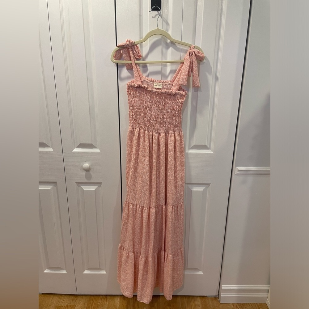 pink and white spotted dress